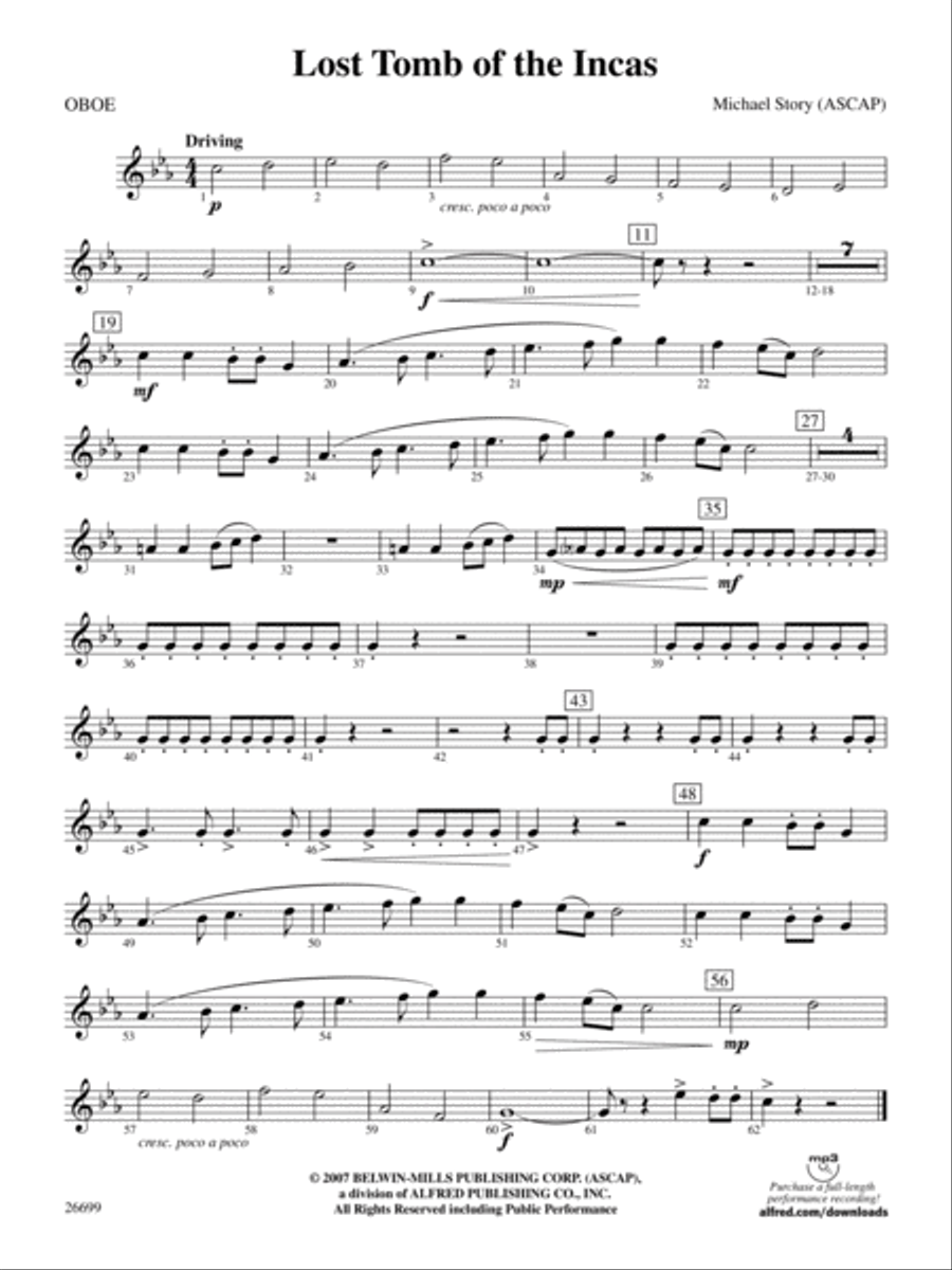 Lost Tomb of the Incas: Oboe Concert Band scores gallery preview page 1