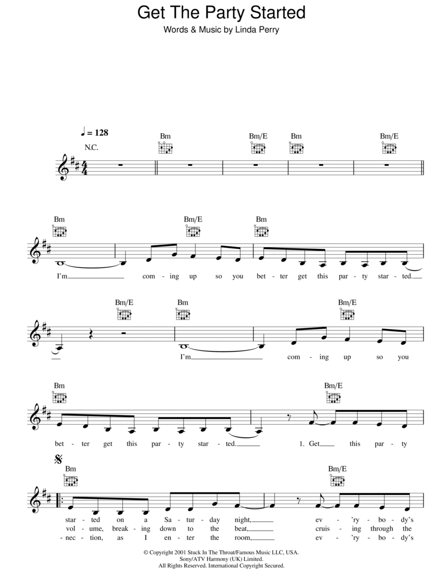 Get The Party Started Piano scores gallery preview page 1