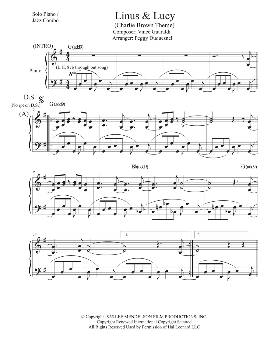 Linus And Lucy Piano Solo scores gallery preview page 1