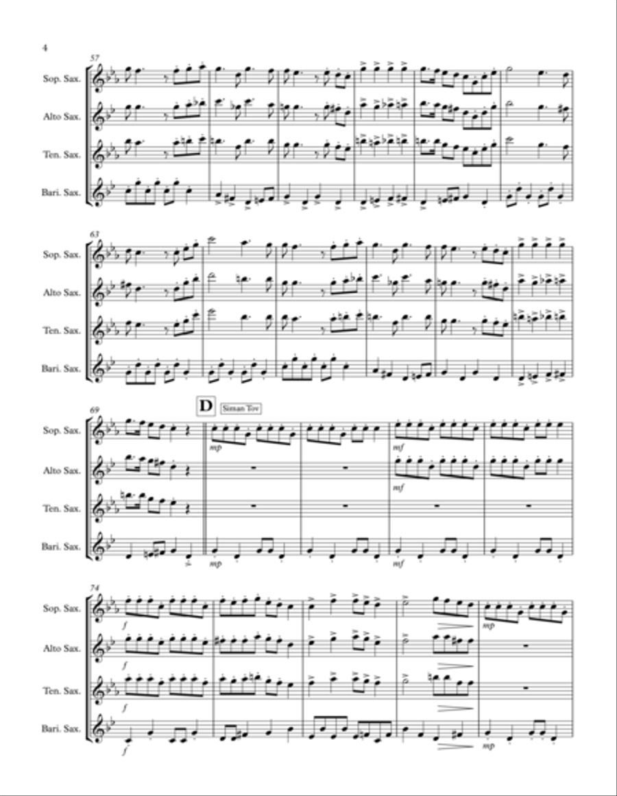 Jewish Medley: Saxophone Quartet Jewish Medley: Saxophone Quartet Saxophone Quartet scores gallery preview page 4