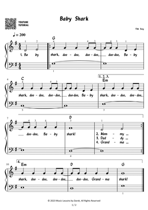 Baby shark (EASY PIANO) Children's Song [Folk Song]