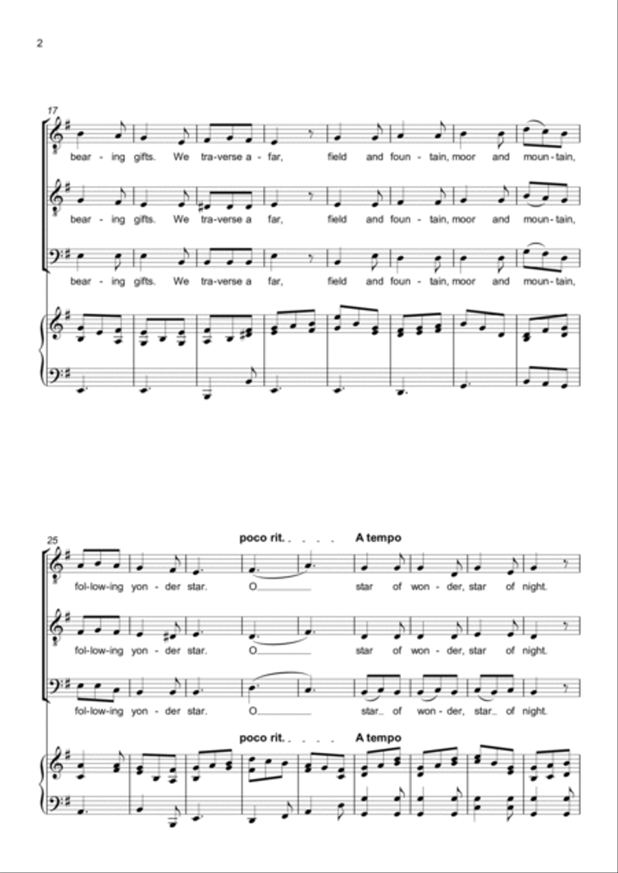We Three Kings of Orient are - Three part choir (TTB) - Lower Voices TTB scores gallery preview page 2