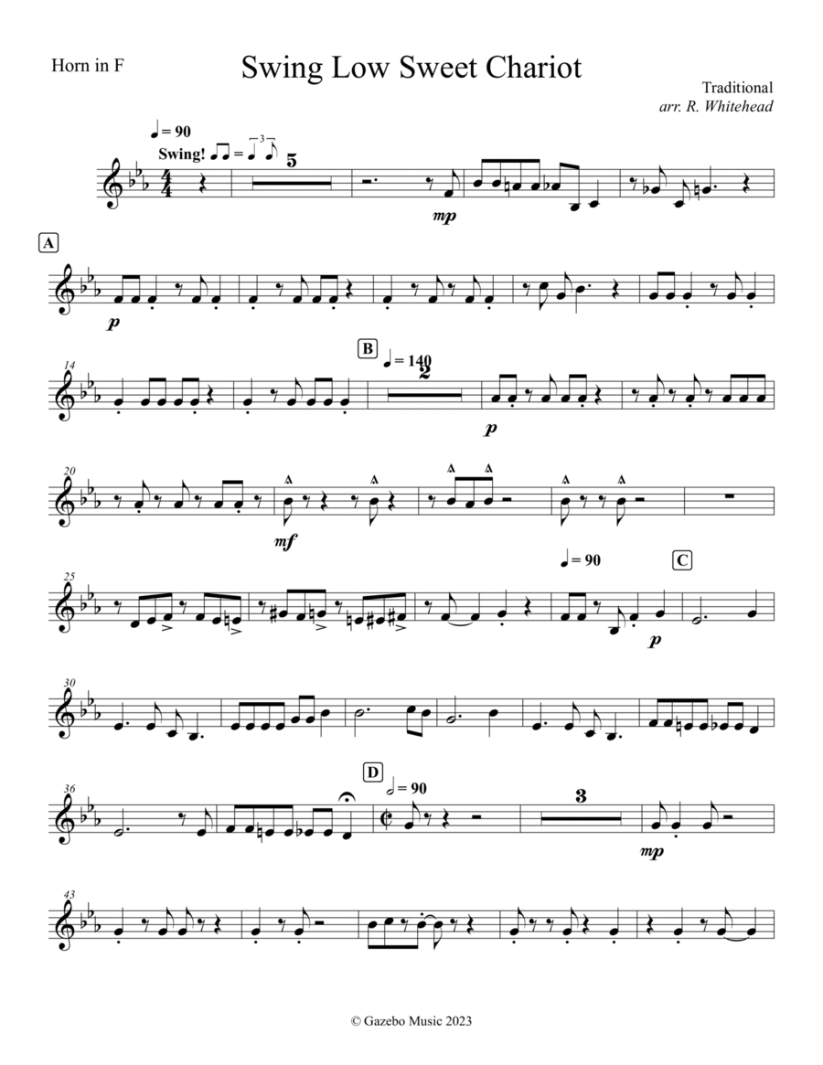 Swing Low Sweet Chariot Swing Low Sweet Chariot Brass Quintet scores gallery preview page 1