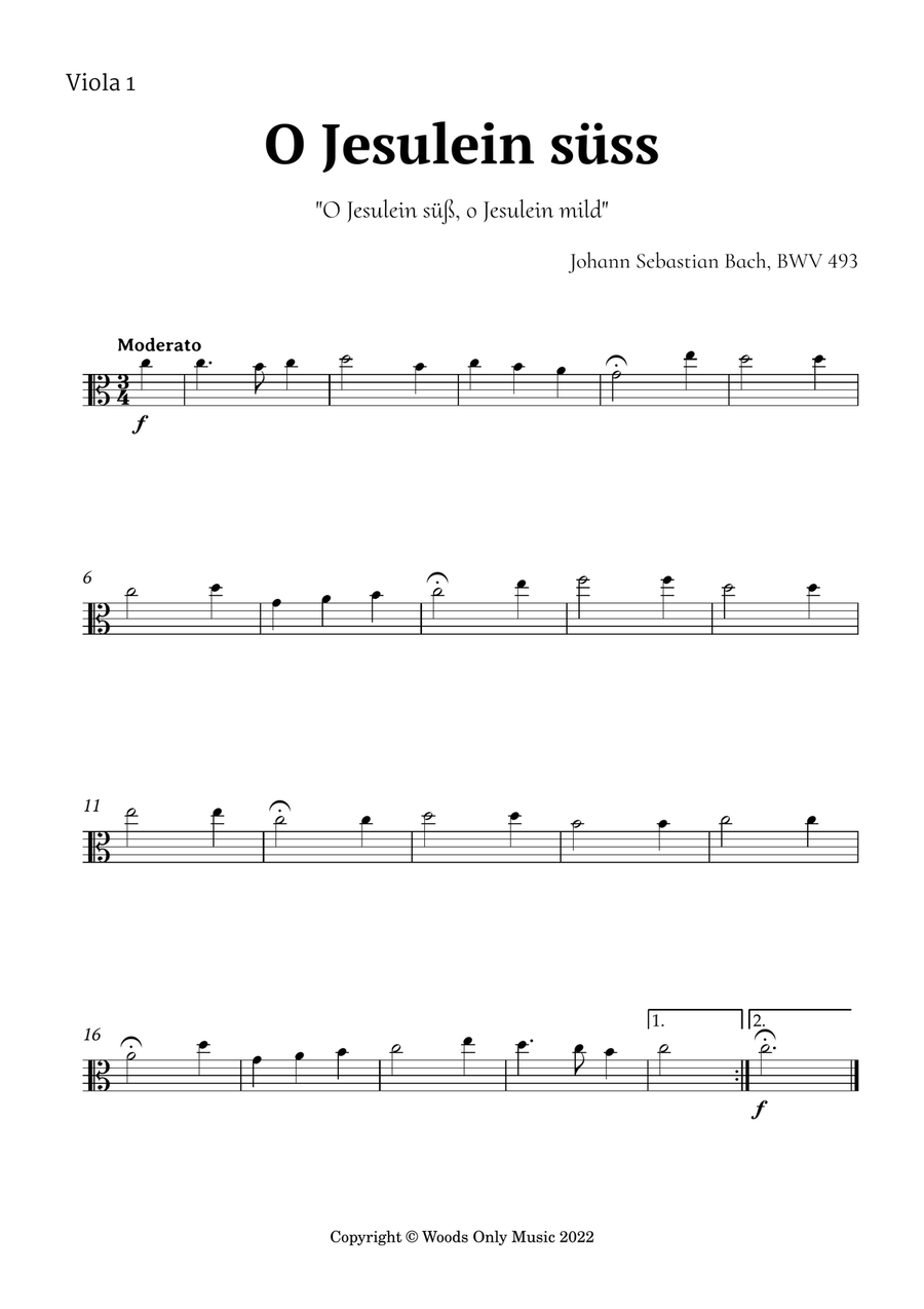 O Jesulein süss by Bach for Viola Quartet String Quartet scores gallery preview page 3