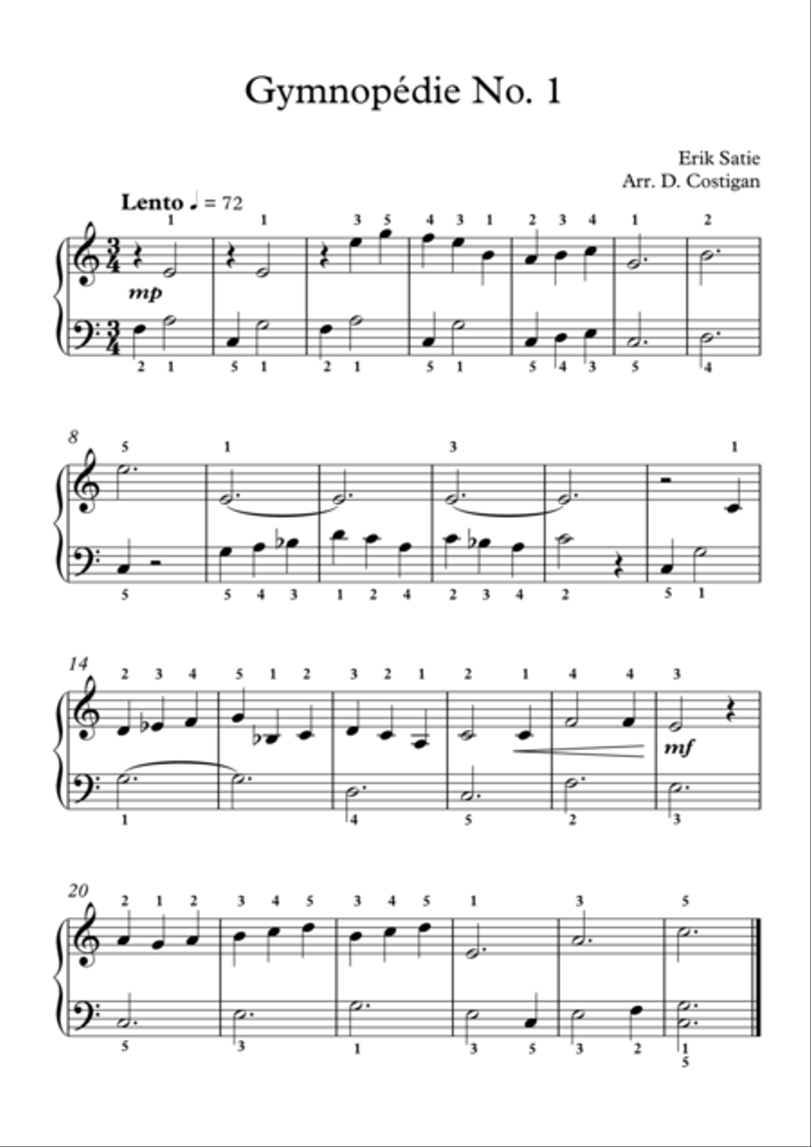 Gymnopedie No. 1 Easy Piano scores gallery preview page 1
