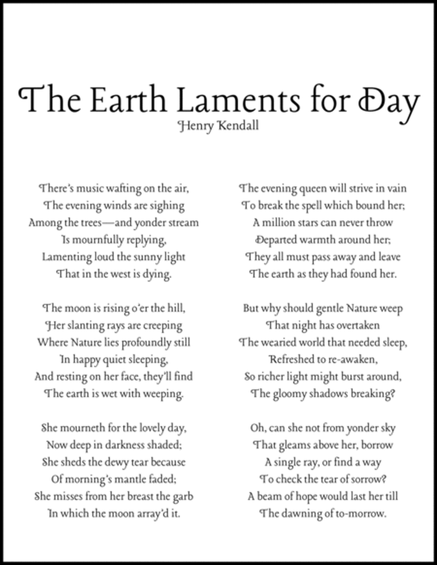 The Earth Laments for Day