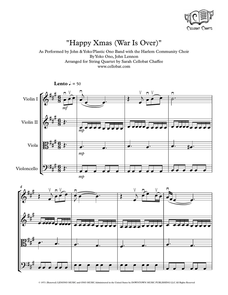 Happy Xmas (war Is Over) String Quartet scores gallery preview page 1
