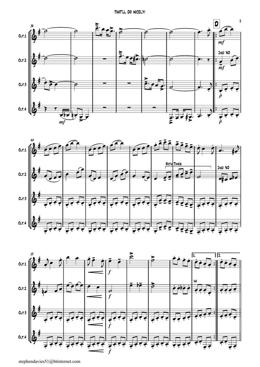 'That'll Do Nicely!' Clarinet Quartet by Stephen Davies. Clarinet Quartet scores gallery preview page 3