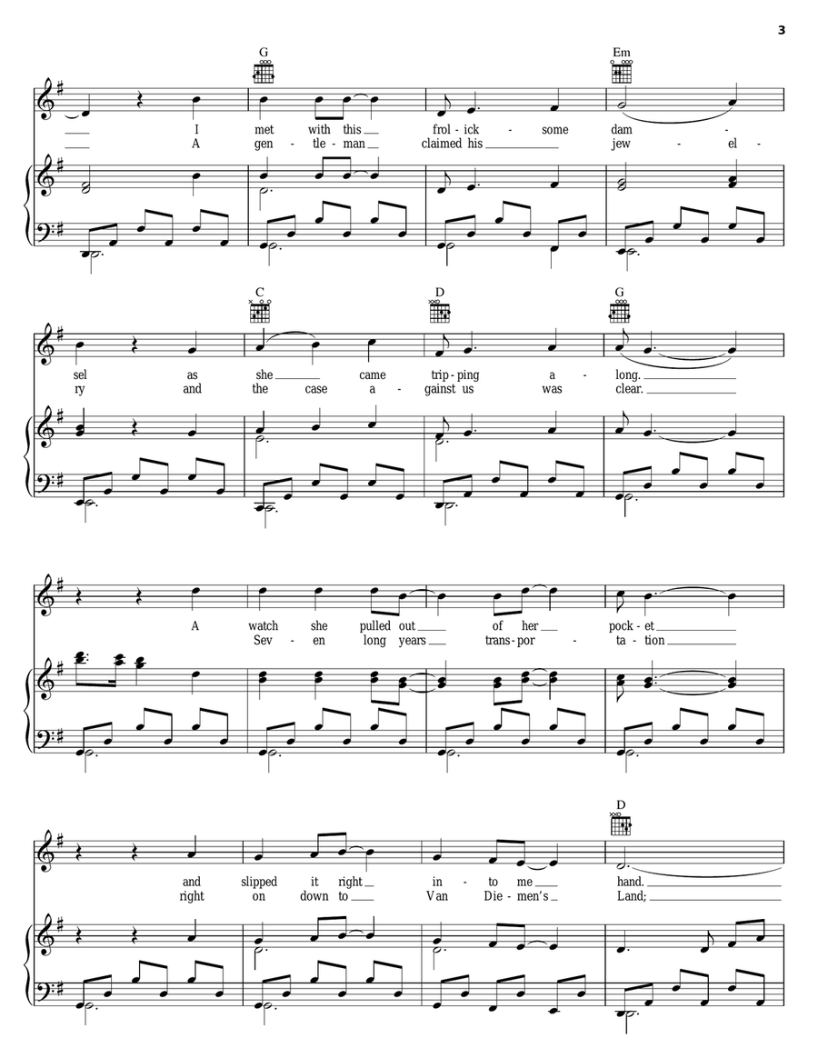 The Black Velvet Band The Black Velvet Band Piano, Vocal, Guitar scores gallery preview page 3