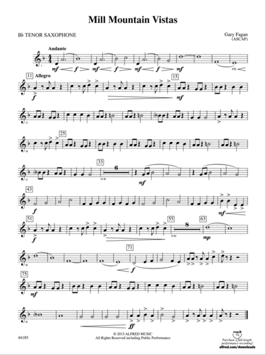 Mill Mountain Vistas: B-flat Tenor Saxophone Concert Band scores gallery preview page 1