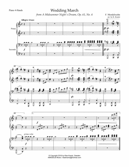 Wedding March for 1 piano, 4 hands (piano duet) image number null