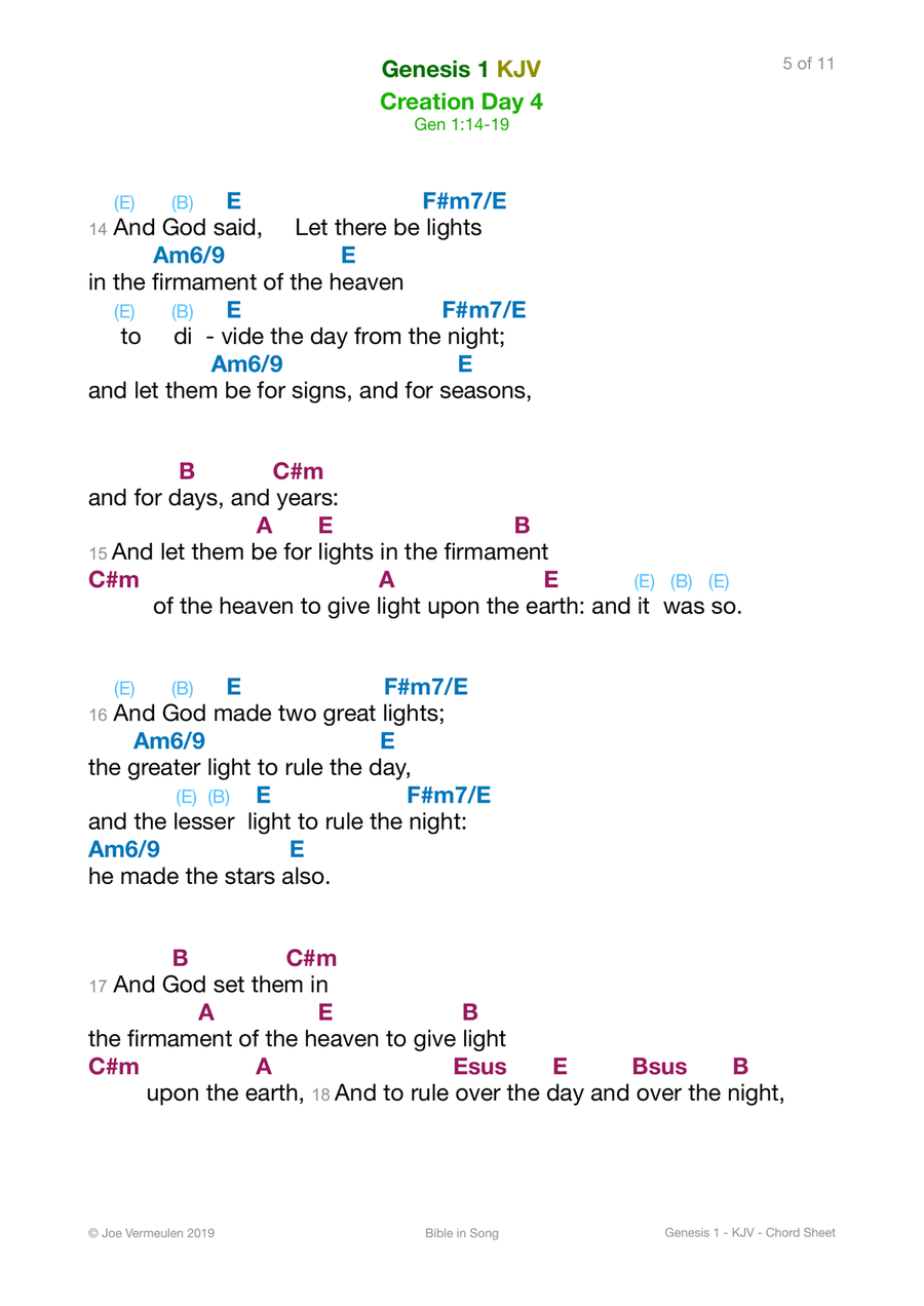 Genesis 1 - In the Beginning - Color Chord Sheet Piano, Vocal, Guitar scores gallery preview page 5