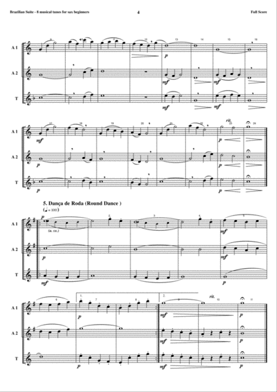 Brazilian Suite - 8 musical tunes for sax beginners (score and parts) Woodwind Ensemble scores gallery preview page 5