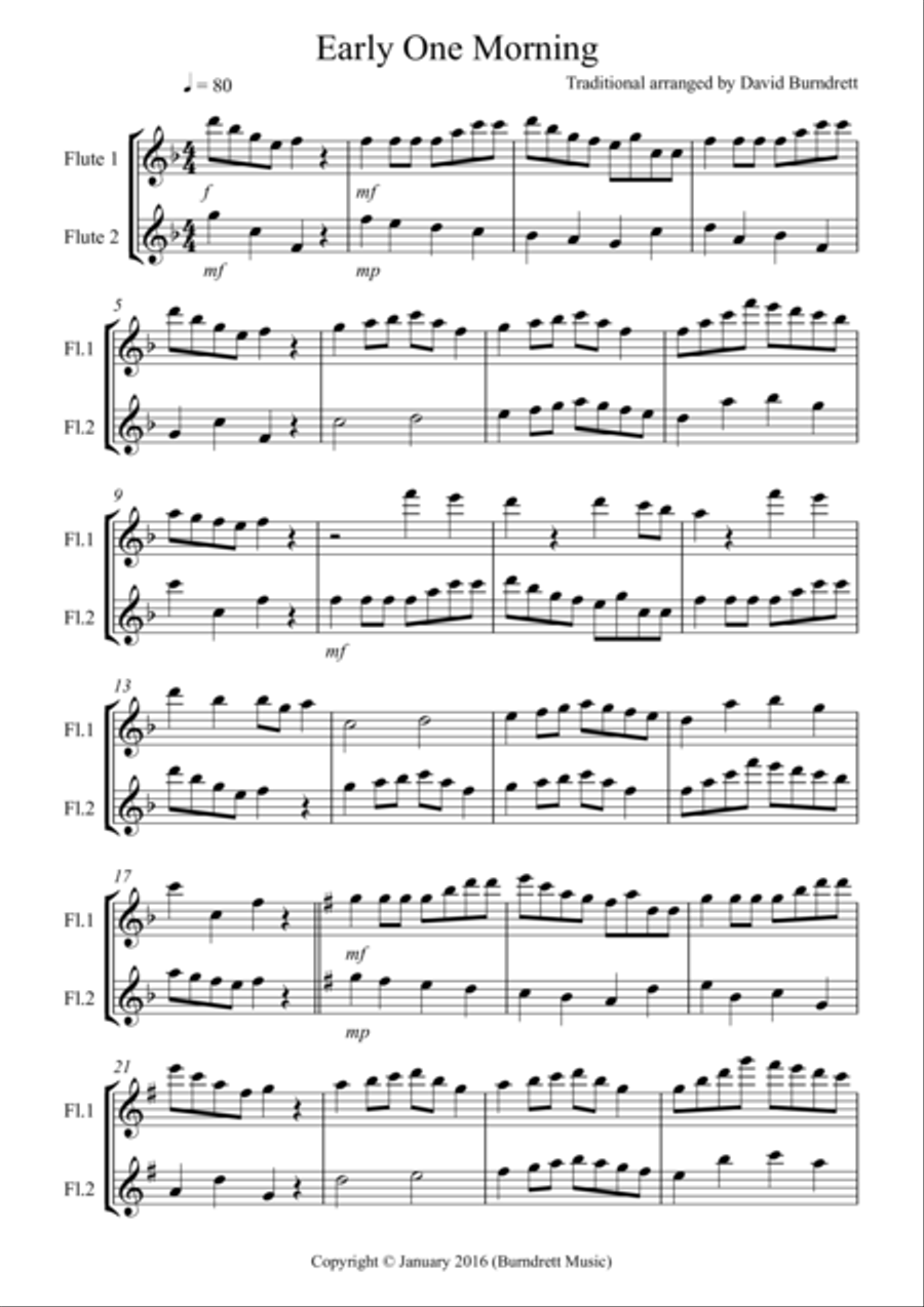Early One Morning for Flute Duet Flute Duet scores gallery preview page 1