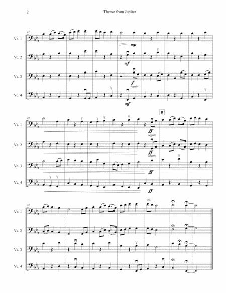 Theme from Jupiter (Thaxted), arranged for four intermediate cellos (cello quartet)