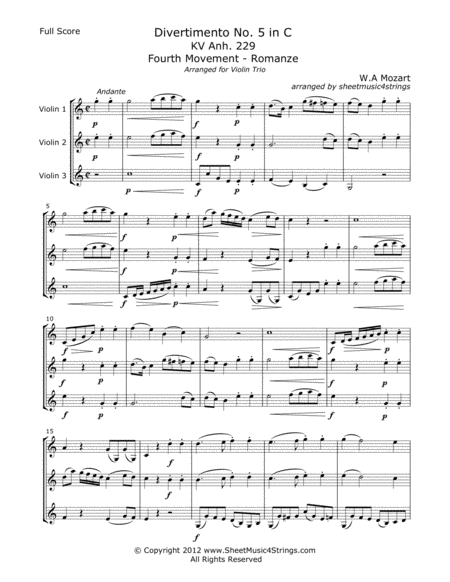 Mozart, W. - Divertimento No. 5 (Mvt. 4) for Three Violins image number null
