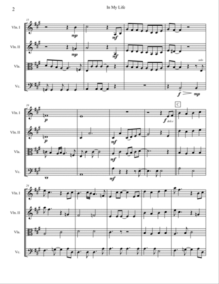 In My Life String Quartet scores gallery preview page 2