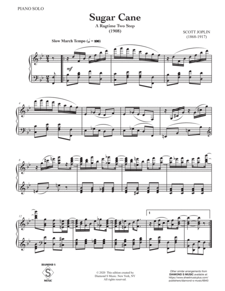 Sugar Cane (A Ragtime Two-Step) - Scott Joplin - Piano Solo image number null