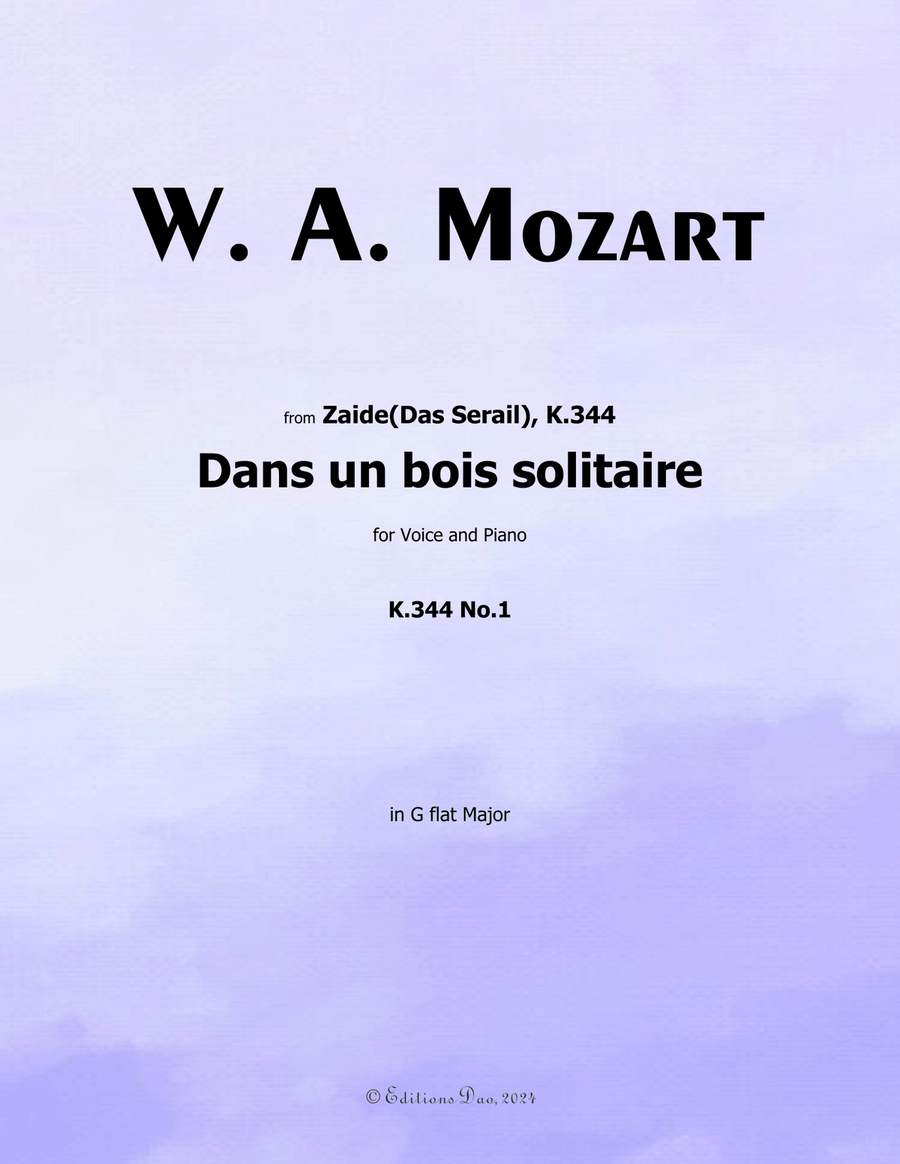 Dans un bois solitaire, by Mozart, K.308/295b, in G flat Major Piano, Vocal scores gallery preview page 1