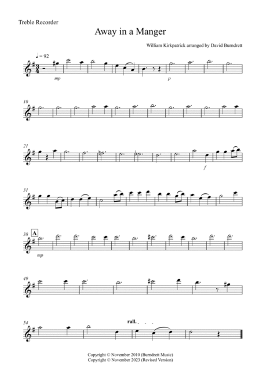 Away in a Manger for Recorder Quartet Soprano Recorder scores gallery preview page 4
