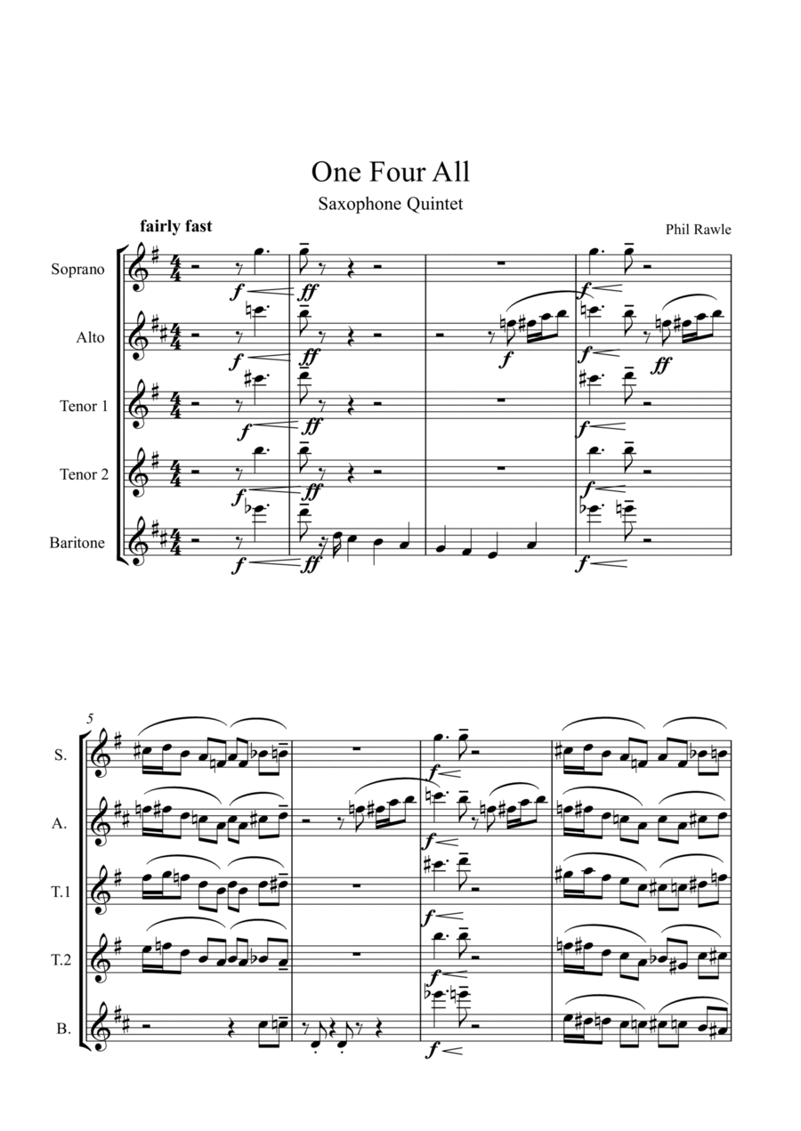 One Four All - Saxophone Quintet (SATTB) Saxophone Quintet scores gallery preview page 1