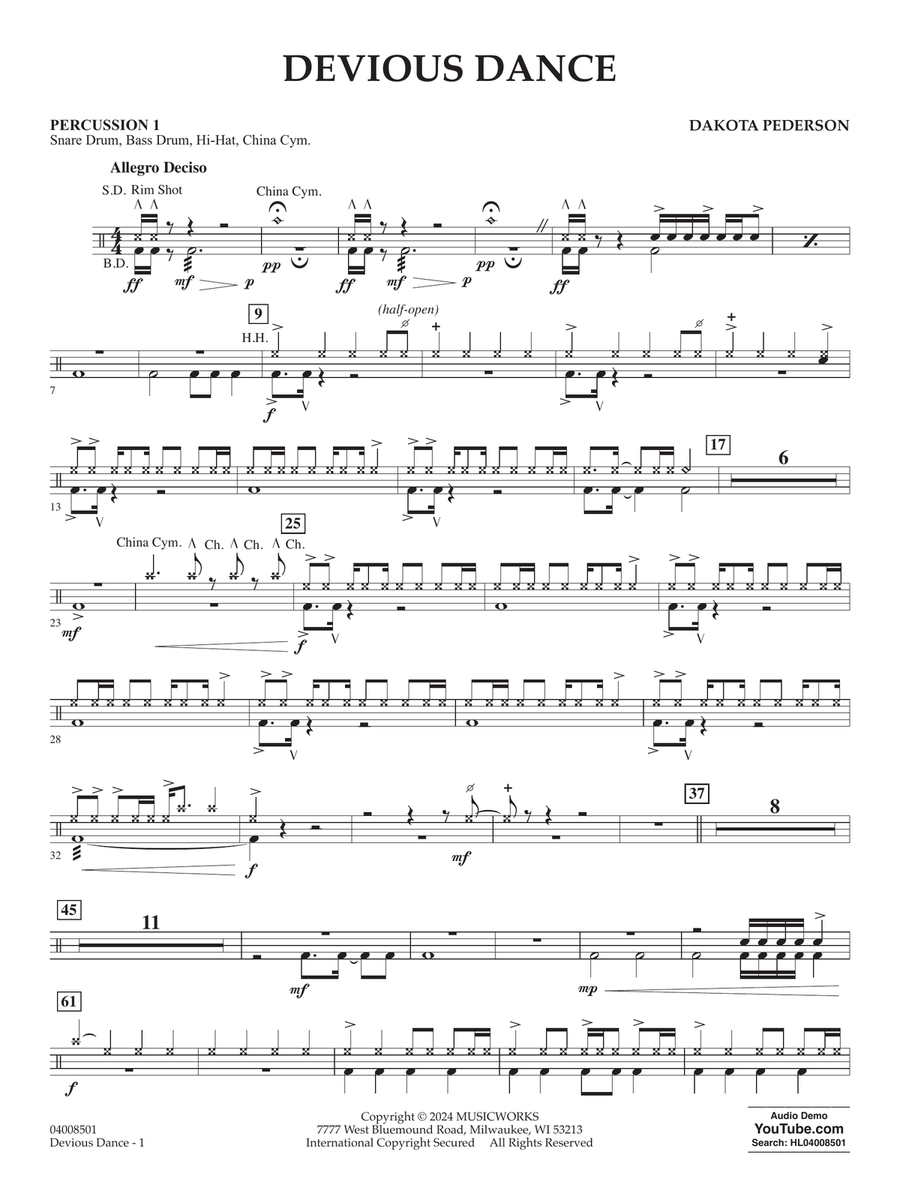 Devious Dance - Percussion 1 Concert Band scores gallery preview page 1