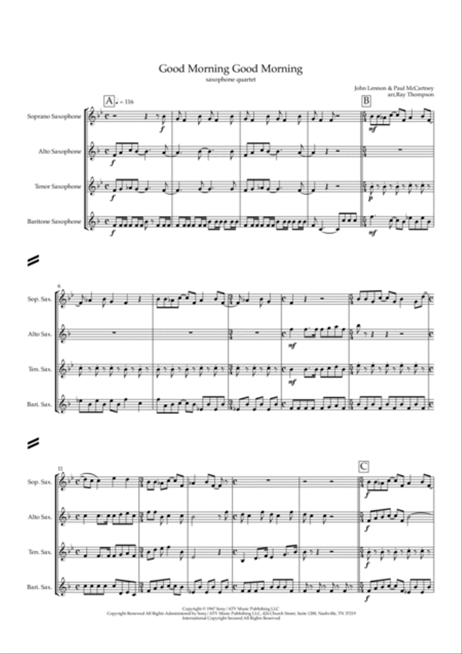 Good Morning Good Morning Saxophone Quartet scores gallery preview page 2