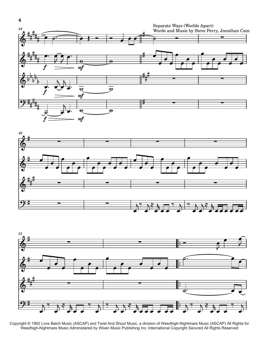 Medley: Faithfully with Separate Ways (Worlds Apart) Woodwind Quartet scores gallery preview page 5