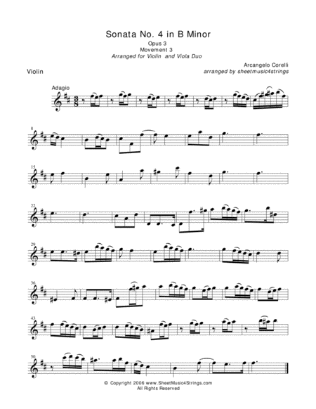Corelli, A. - Sonata No. 4 (Mvt. 3) for Violin and Viola image number null