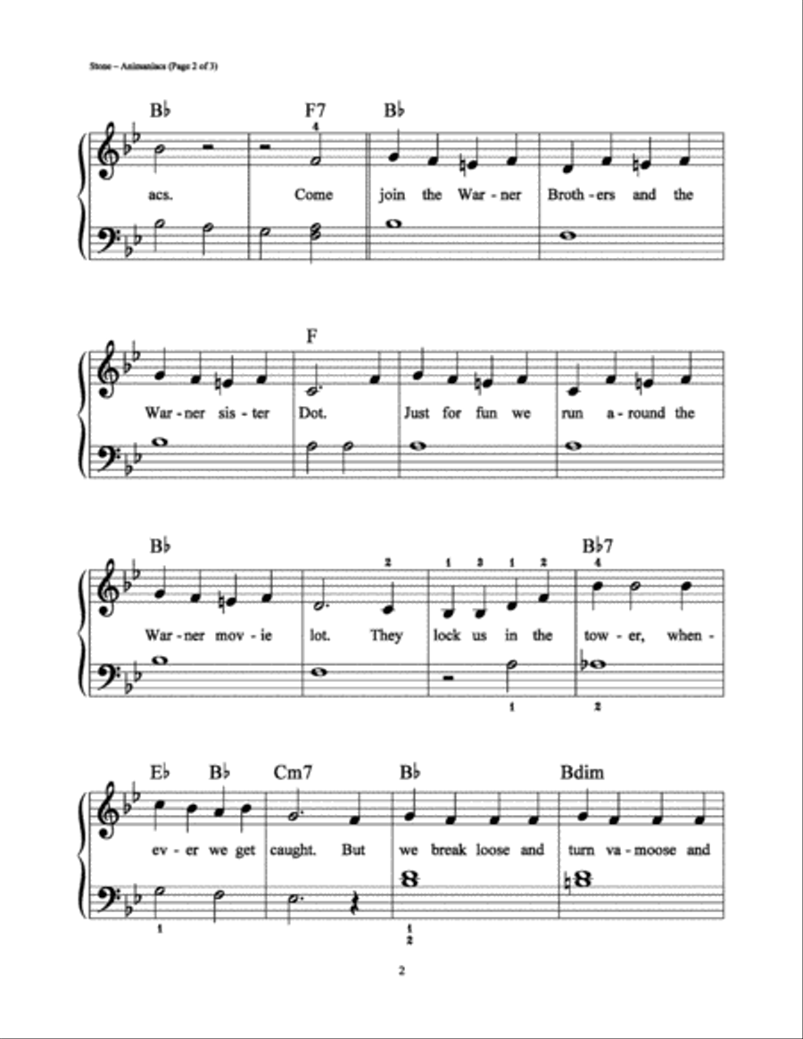 Animaniacs Easy Piano scores gallery preview page 2