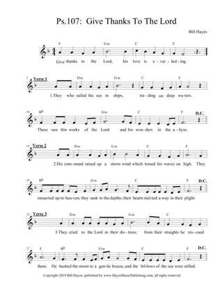 Psalm 107 Give Thanks To The Lord (leadsheet)
