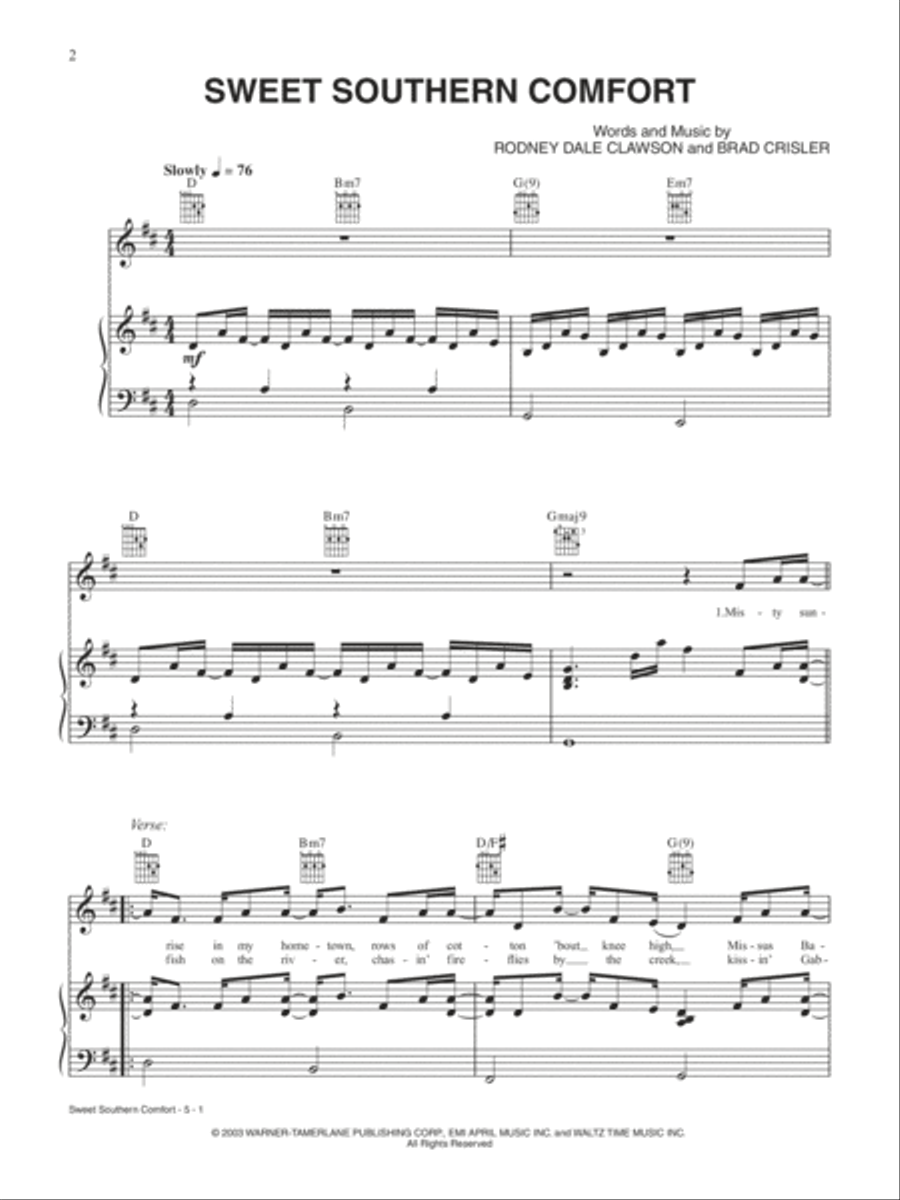 Sweet Southern Comfort Sweet Southern Comfort Piano, Vocal, Guitar scores gallery preview page 1