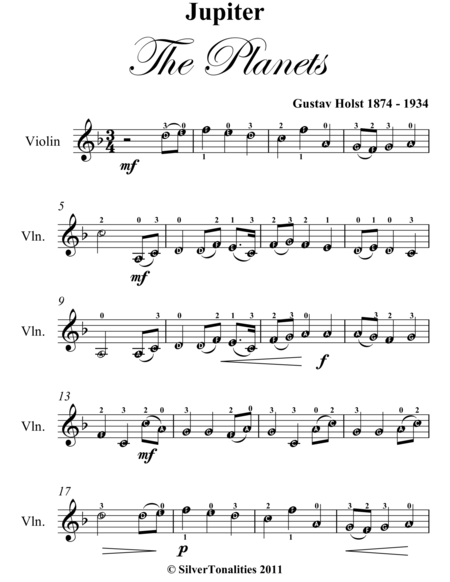 Jupiter the Planets Easy Violin Sheet Music