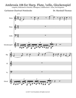 Ambrosia 108 for Harp. Flute, 'cello, Glockenspiel