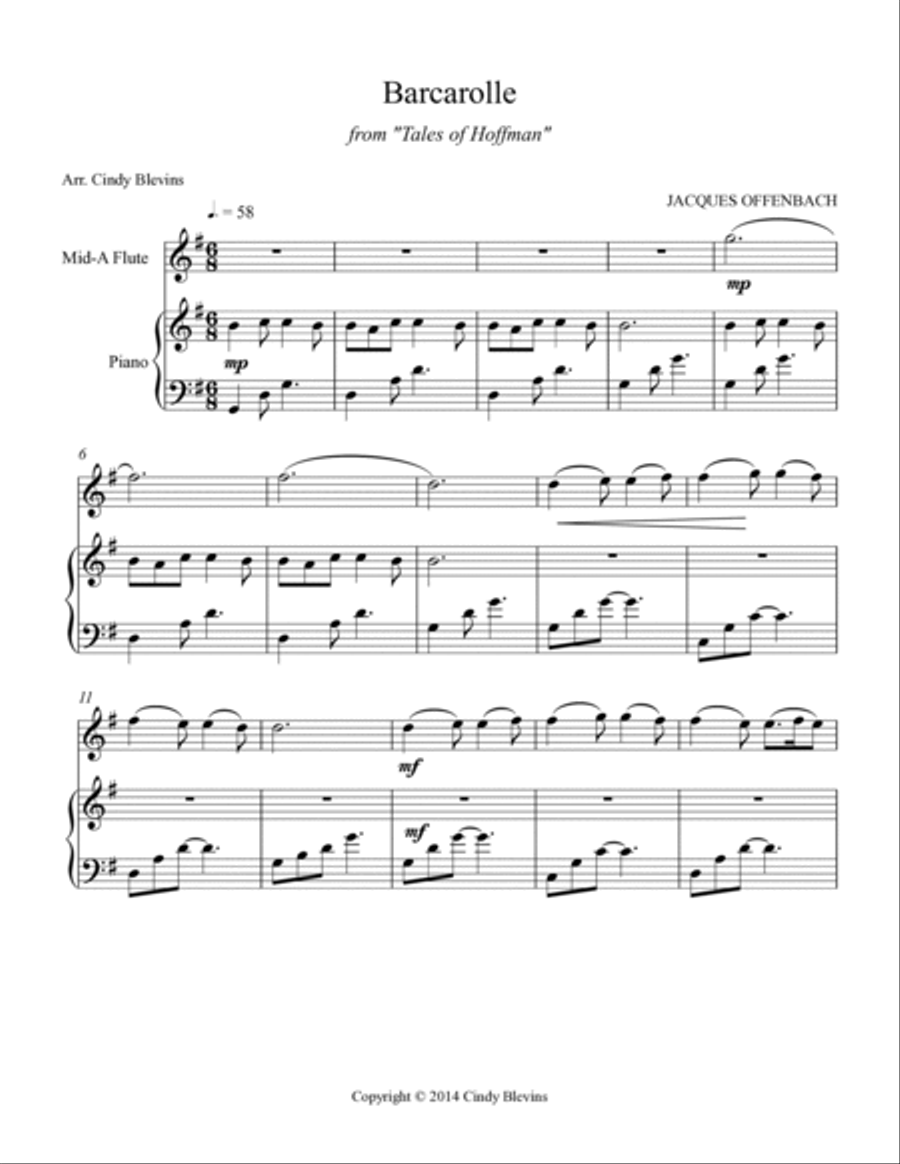 Barcarolle, for Piano and Native American Flute Woodwind Duet scores gallery preview page 2