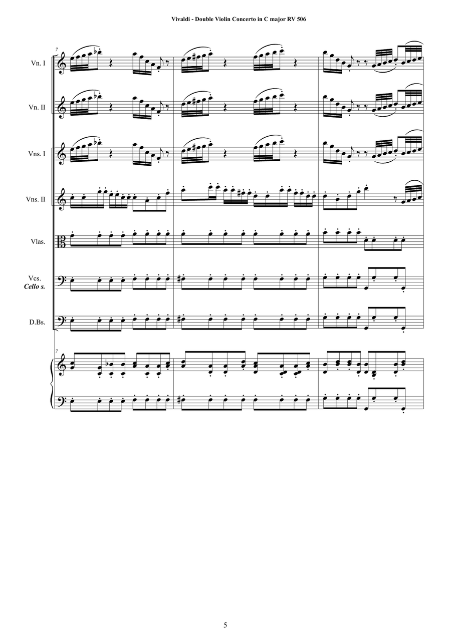 Vivaldi - Double Violin Concerto in C major RV 506 for Two Violins, Strings and Cembalo Chamber Orchestra scores gallery preview page 5