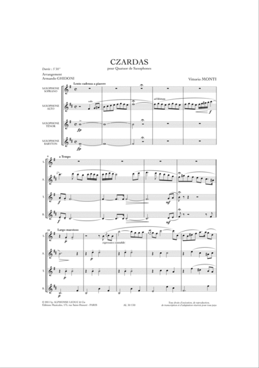 Czardas (5'30'') Arrangement De A. Ghidoni Pour 4 Saxophones (s.a.t.b.) (partiti Saxophone Quartet scores gallery preview page 2