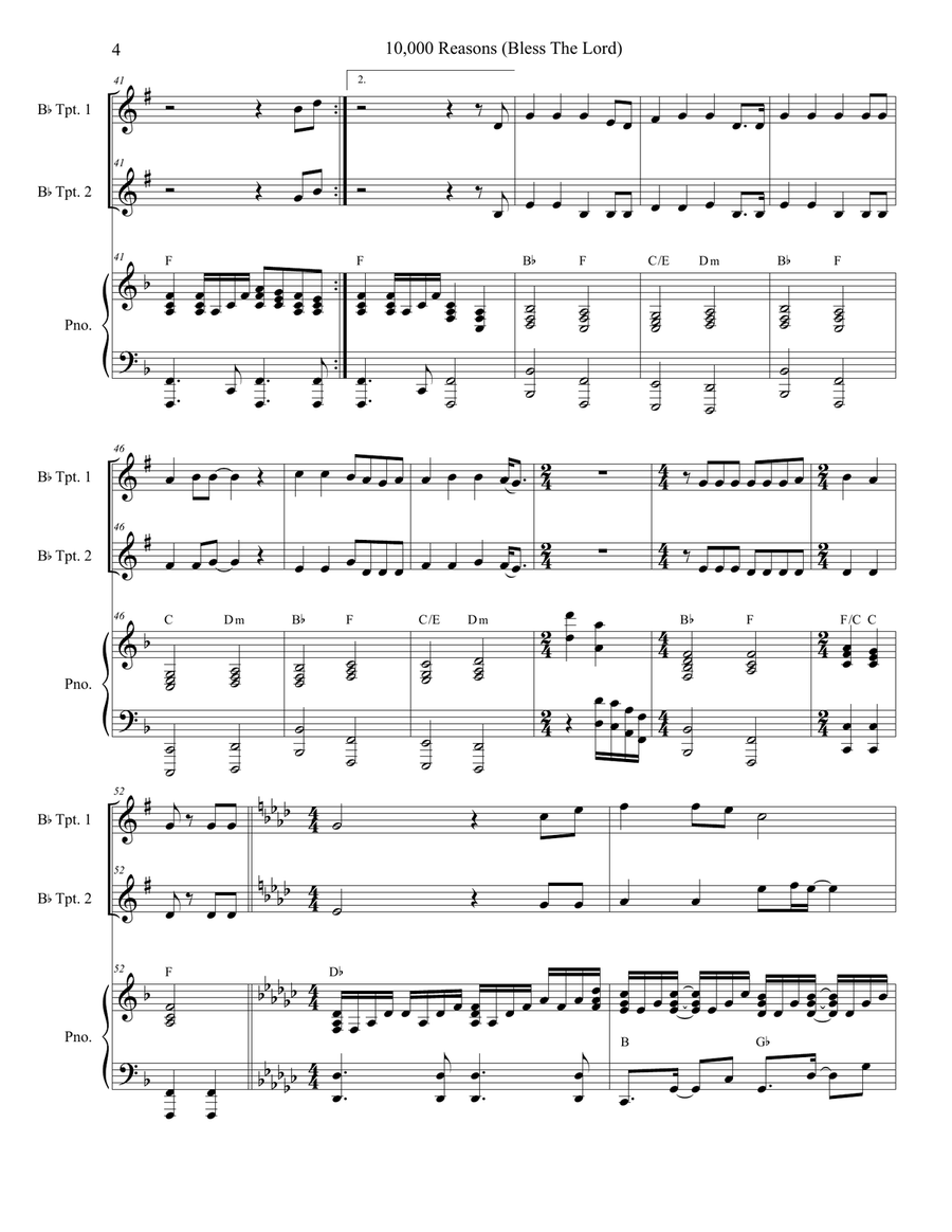 10,000 Reasons (Bless The Lord) Trumpet Duet scores gallery preview page 4