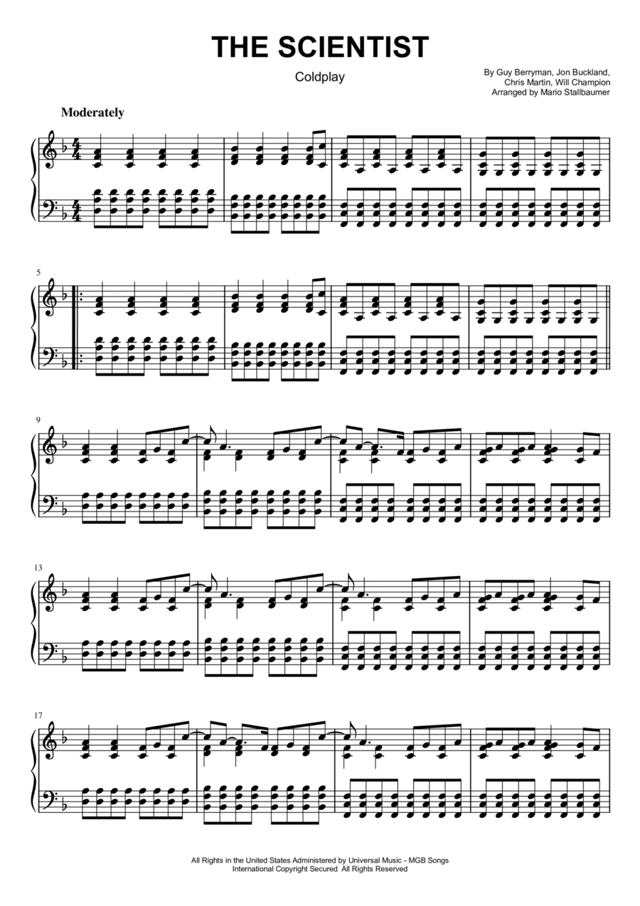 The Scientist Piano Solo scores gallery preview page 1