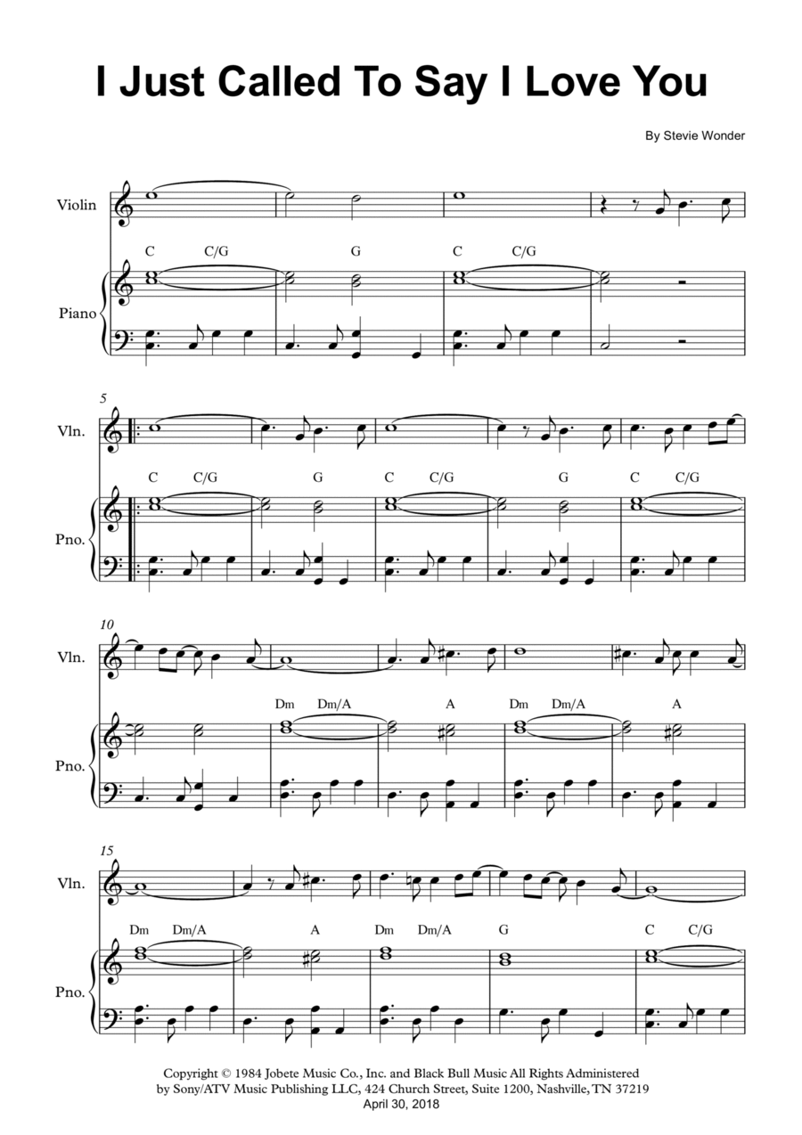 I Just Called To Say I Love You Violin Solo scores gallery preview page 1