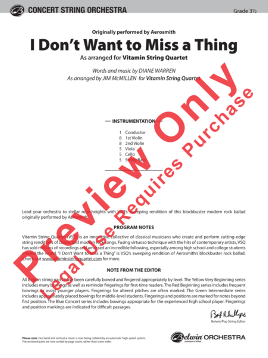 I Don't Want to Miss a Thing String Orchestra scores gallery preview page 20