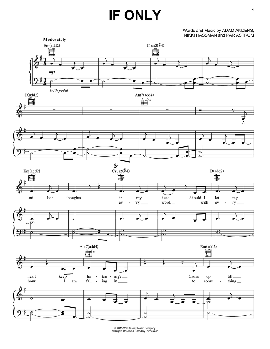 If Only (from Disney's Descendants) Piano, Vocal, Guitar scores gallery preview page 1