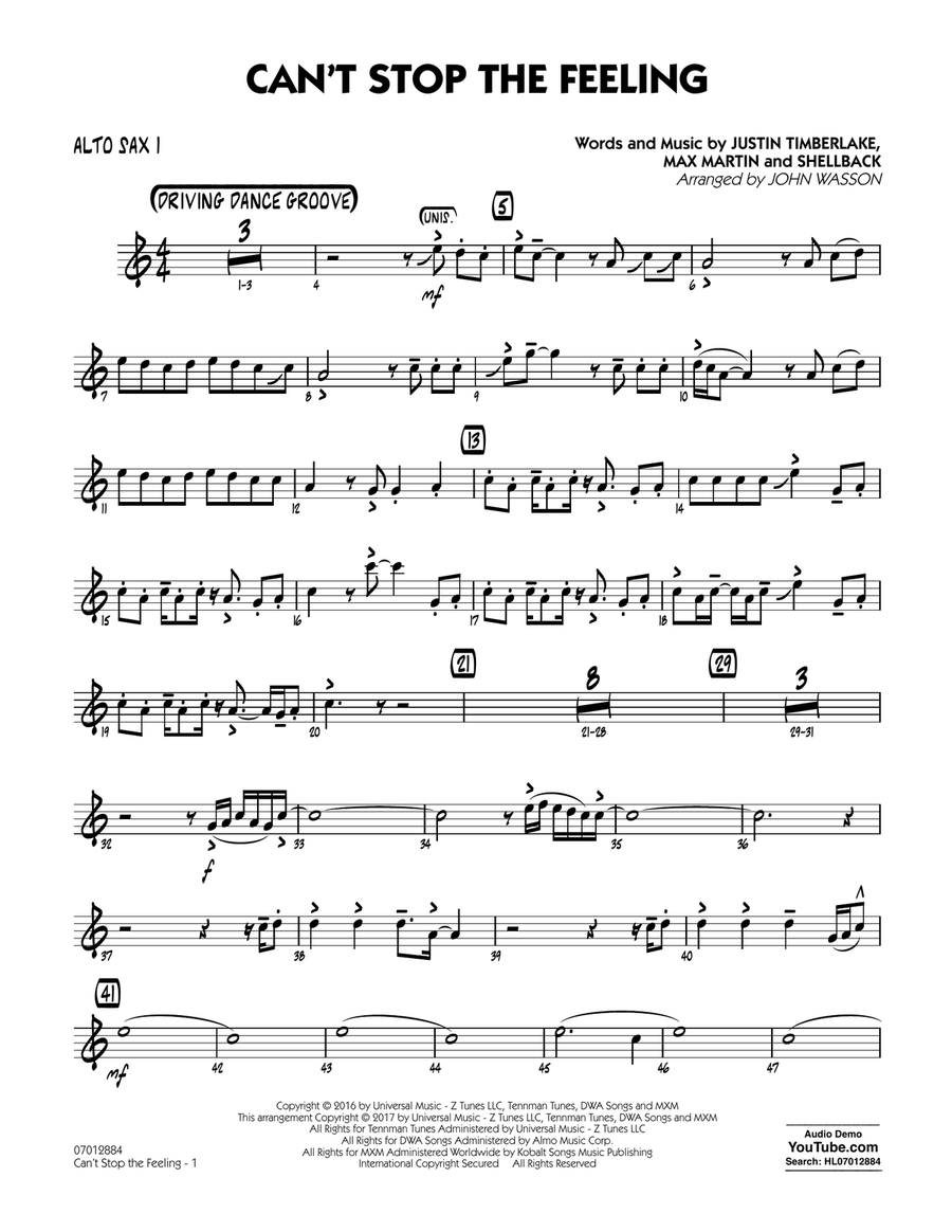 Can't Stop the Feeling - Alto Sax 1 Jazz Ensemble scores gallery preview page 1