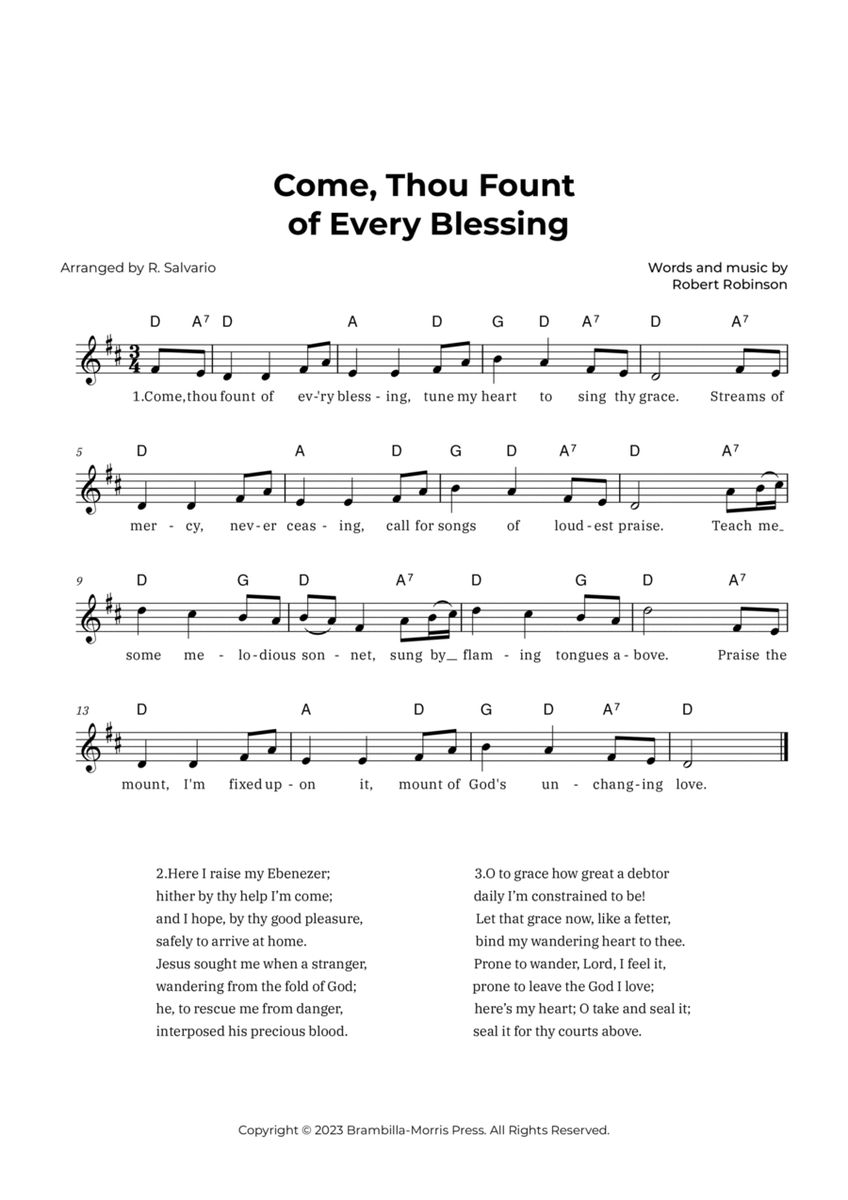 Come Thou Fount of Every Blessing (Key of D Major) image number null
