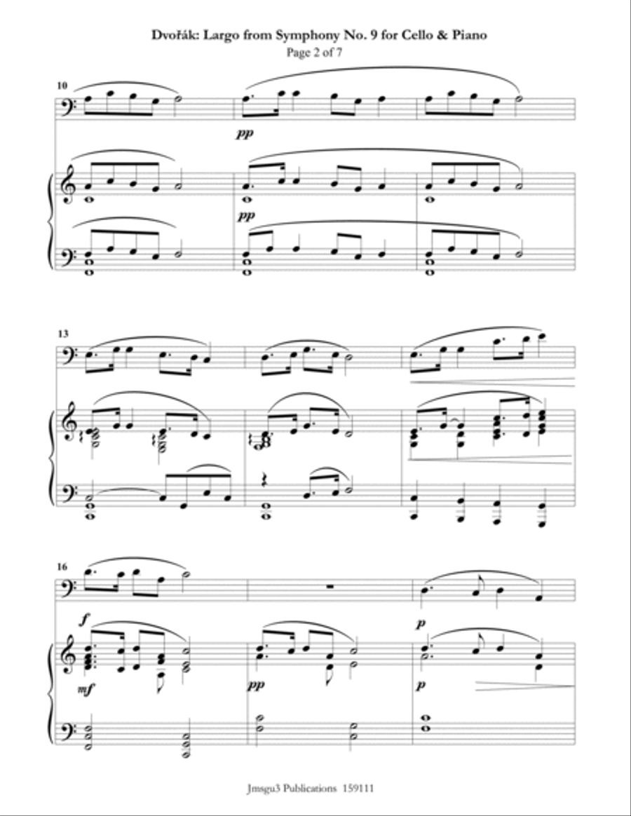 Dvořák: Largo from the New World Symphony for Cello & Piano Piano scores gallery preview page 2