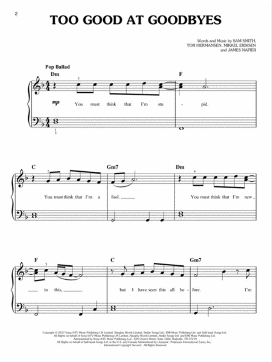 Too Good at Goodbyes Easy Piano scores gallery preview page 2