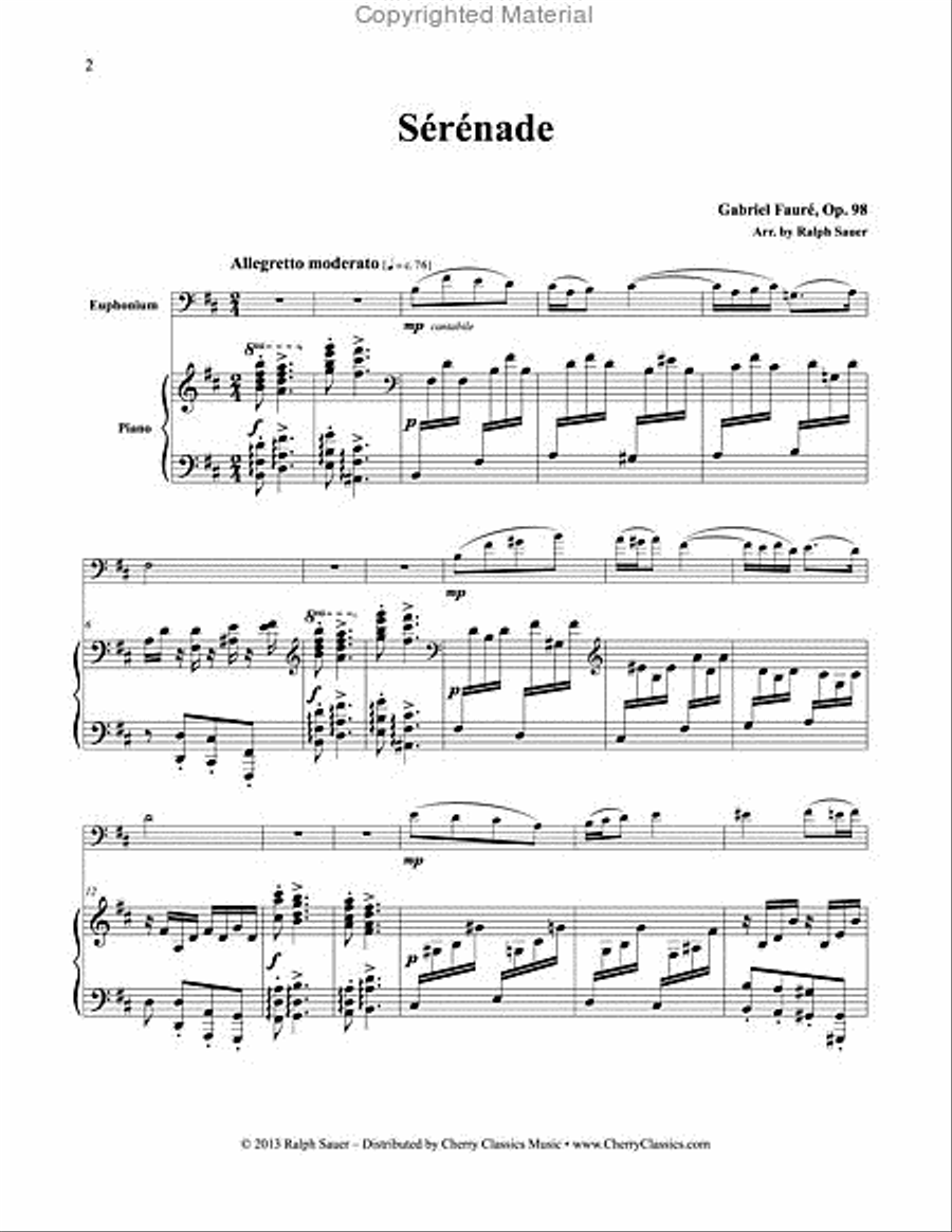 Sérénade, Op. 98 for Euphonium & Piano Euphonium scores gallery preview page 4