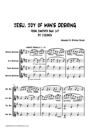 Book cover for Jesu, Joy Of Man's Desire' from Cantata BWV147 by J.S.Bach for Saxophone Quartet.