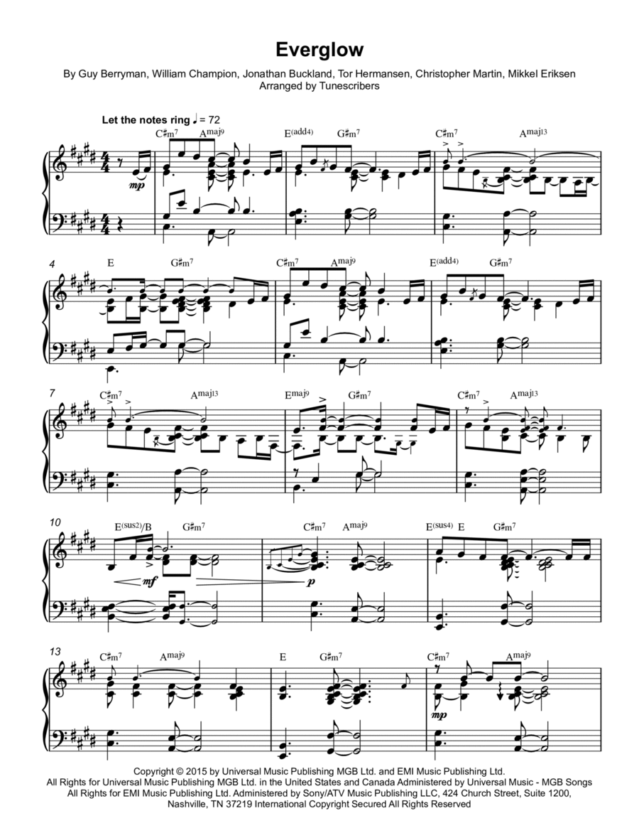 Everglow Piano Solo scores gallery preview page 1