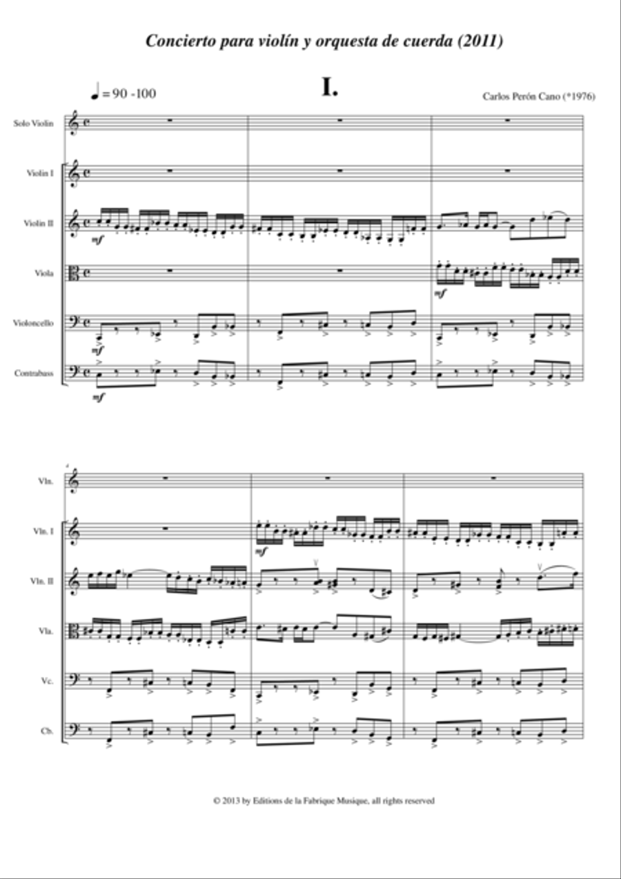 Carlos Perón Cano: Concierto para violin y orquestra de cuerda (Concerto for violin and string orche String Orchestra scores gallery preview page 2